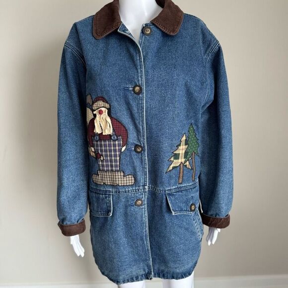 Vintage St. John’s Bay Denim Embroidered Patchwork Barn Jacket - Picture 11 of 12